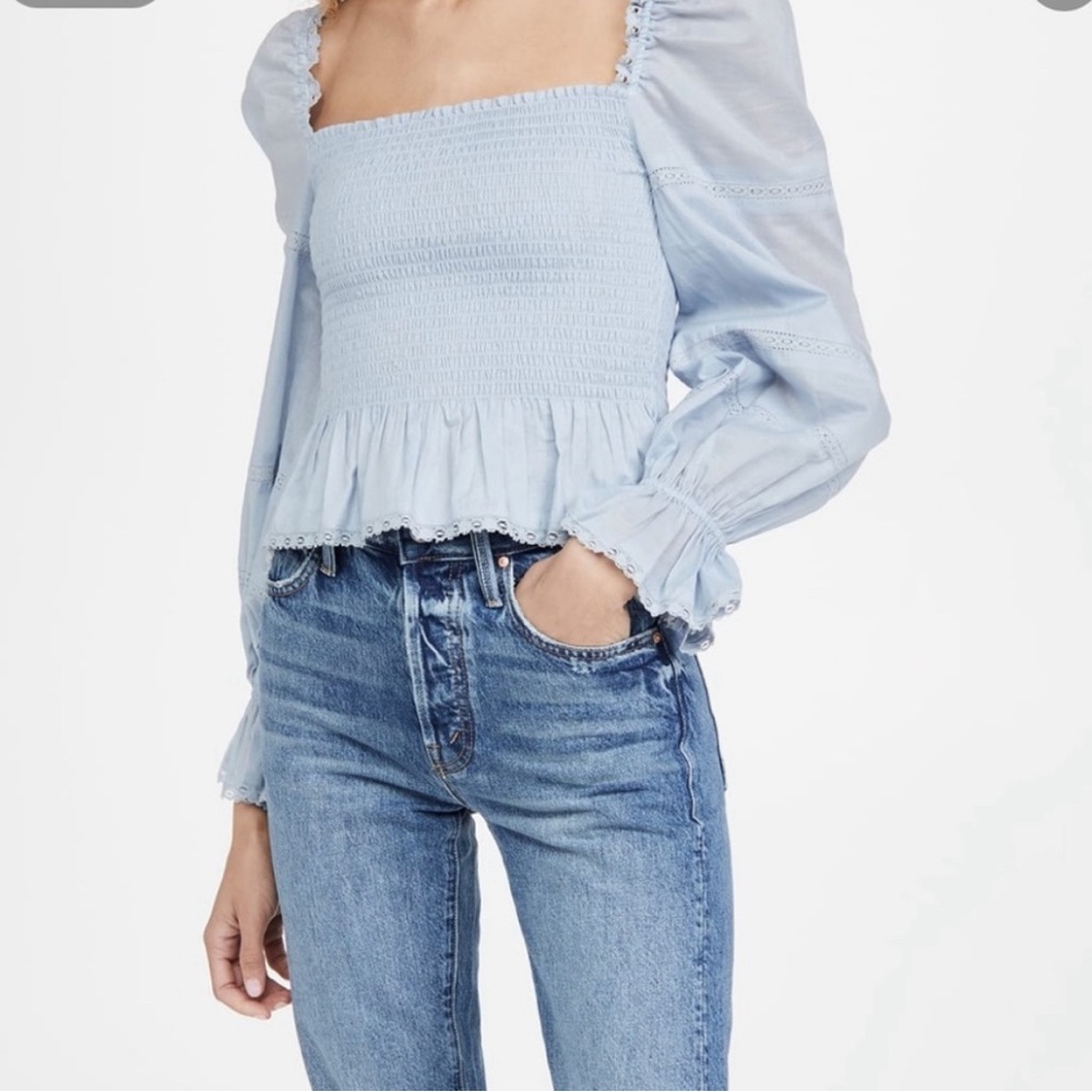 Reformation light blue top, size medium